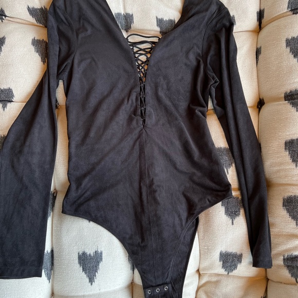 Alexander Wang Bodysuit Lace Up Bodysuit Charcoal Size 8 - Picture 8 of 15